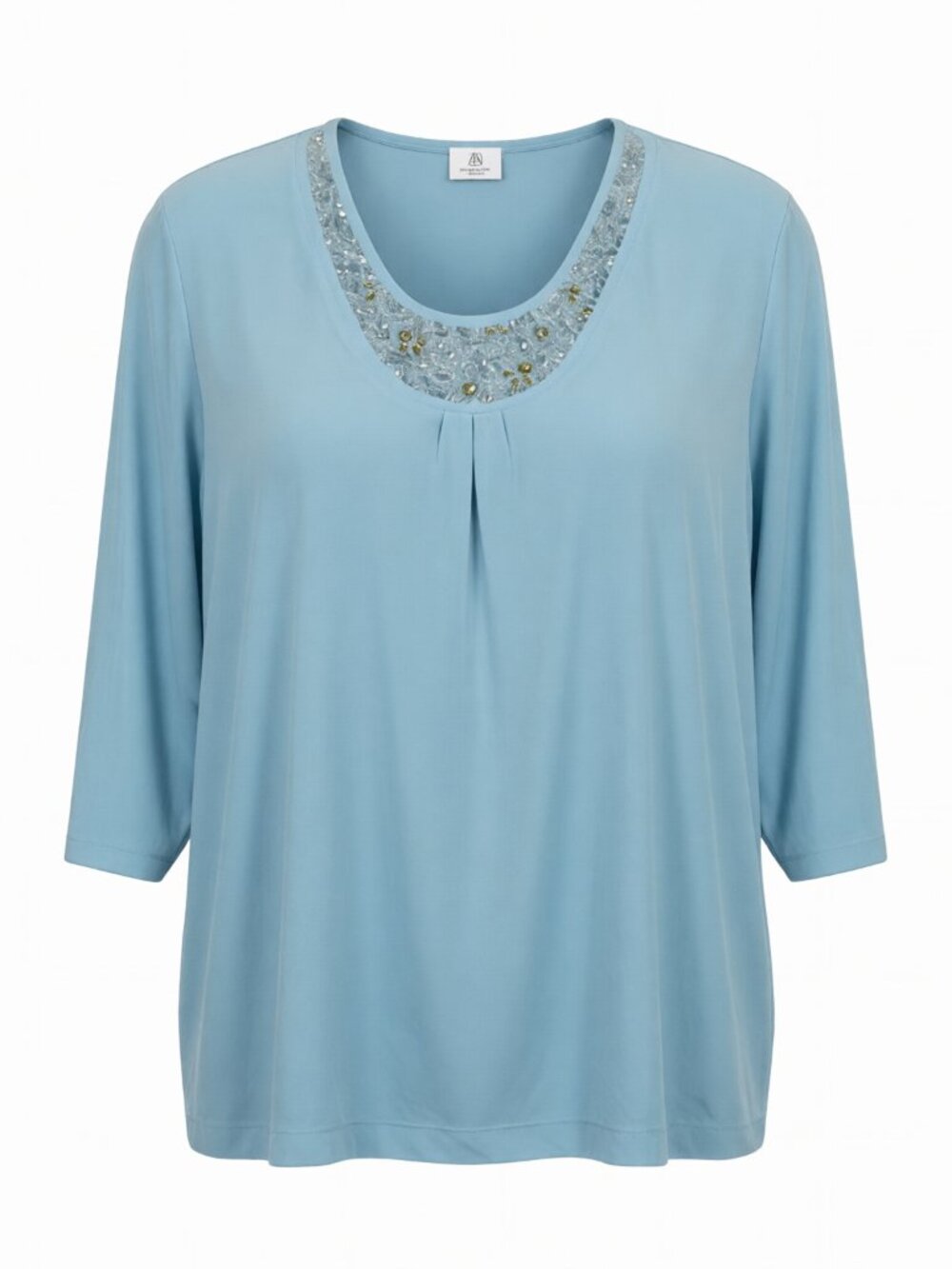 Susan Graver Beaded Neck Top Women's 3X Blue